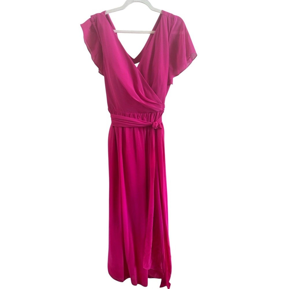 Revelry Hot Pink Chiffon Bridesmaid's Dress Plus Sz 20 Flutter Sleeve Padded Bra